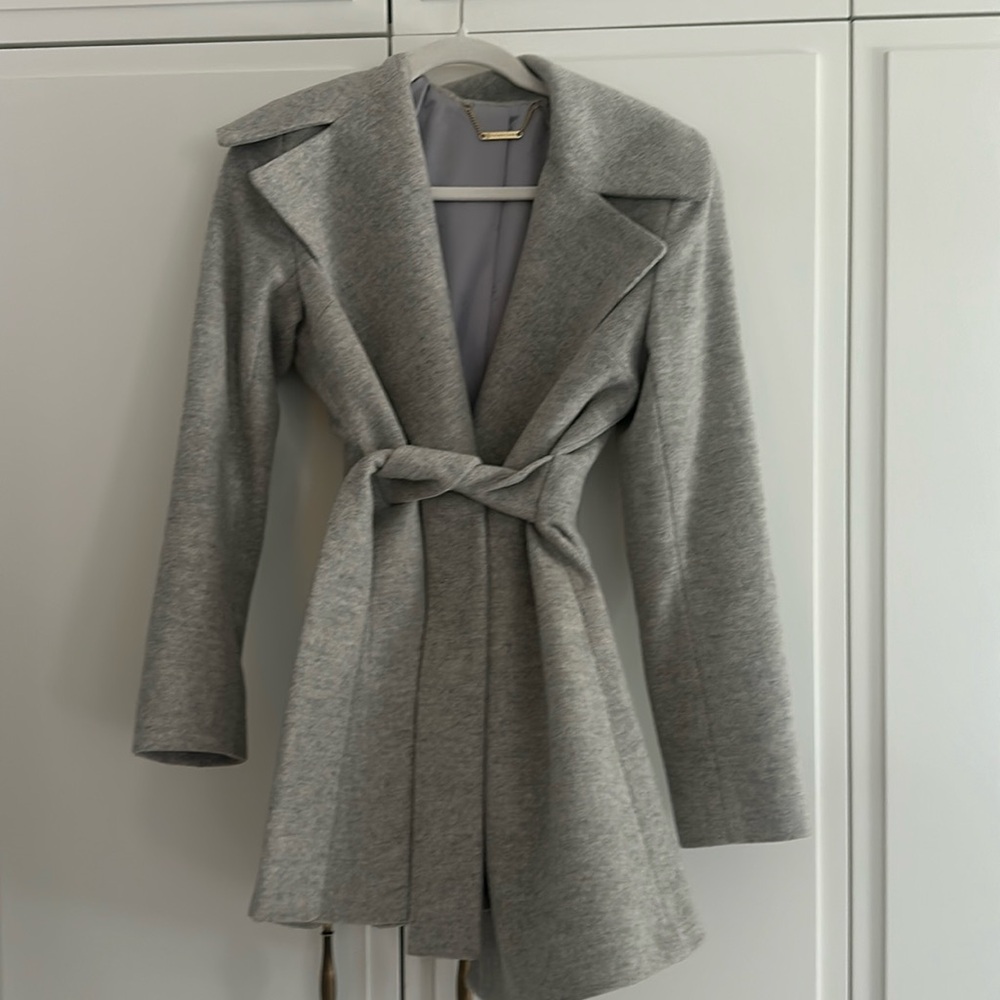Gray Wool Trina Turk Wrap Coat